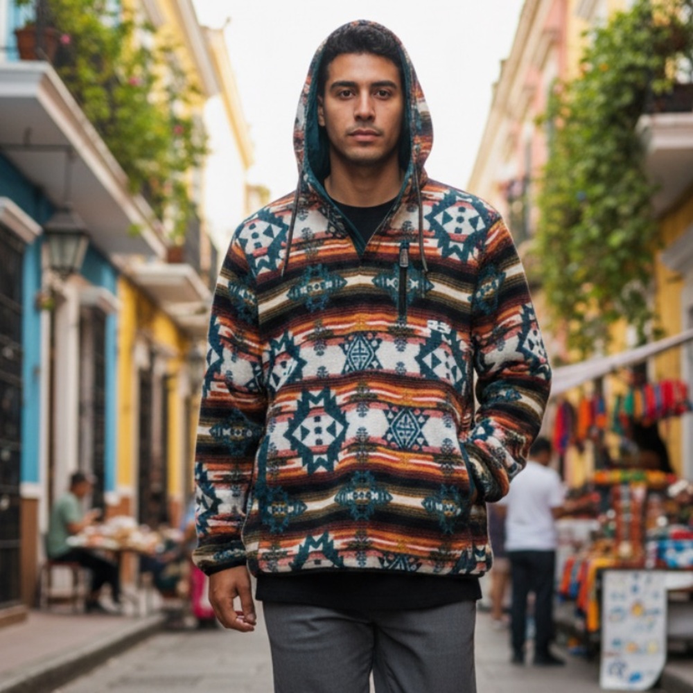 Dravus Aztec Pattern Hooded Pullover Jacket l - image 1
